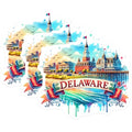 (3 Pack) Delaware Decals - State Landmark Stickers - Beach Town Laptop Decal- 3 Inches On Longest Side - Easy Peel & Apply - Made in USA - 3MCS5586