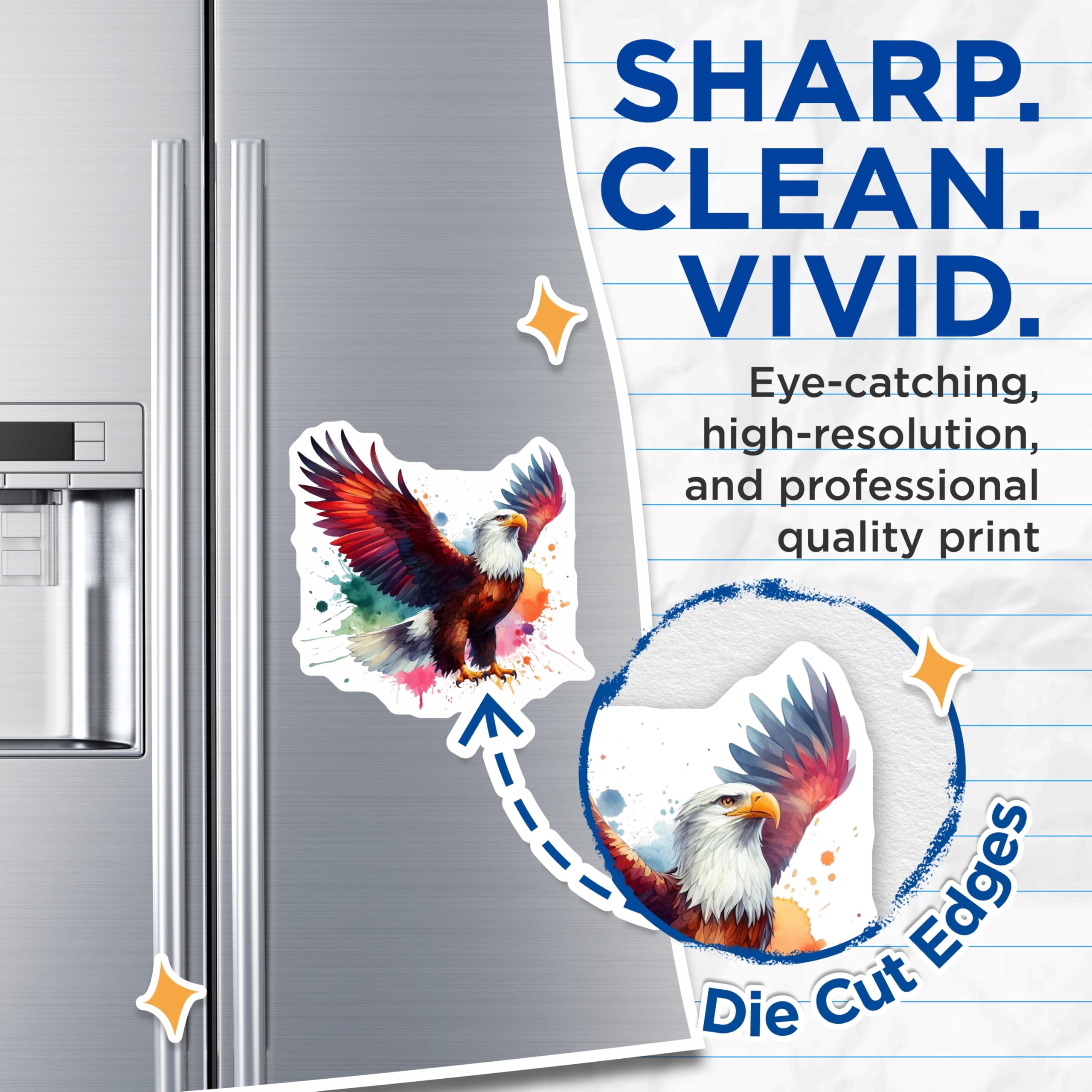 (2 Pack) Bald Eagle Magnets - American Wildlife Art - Watercolor Splatter Design - Patriotic Home Decor - Fridge Locker - 5 Inches On Longest Side - Thick Durable Magnet - Made in USA - MAG21887