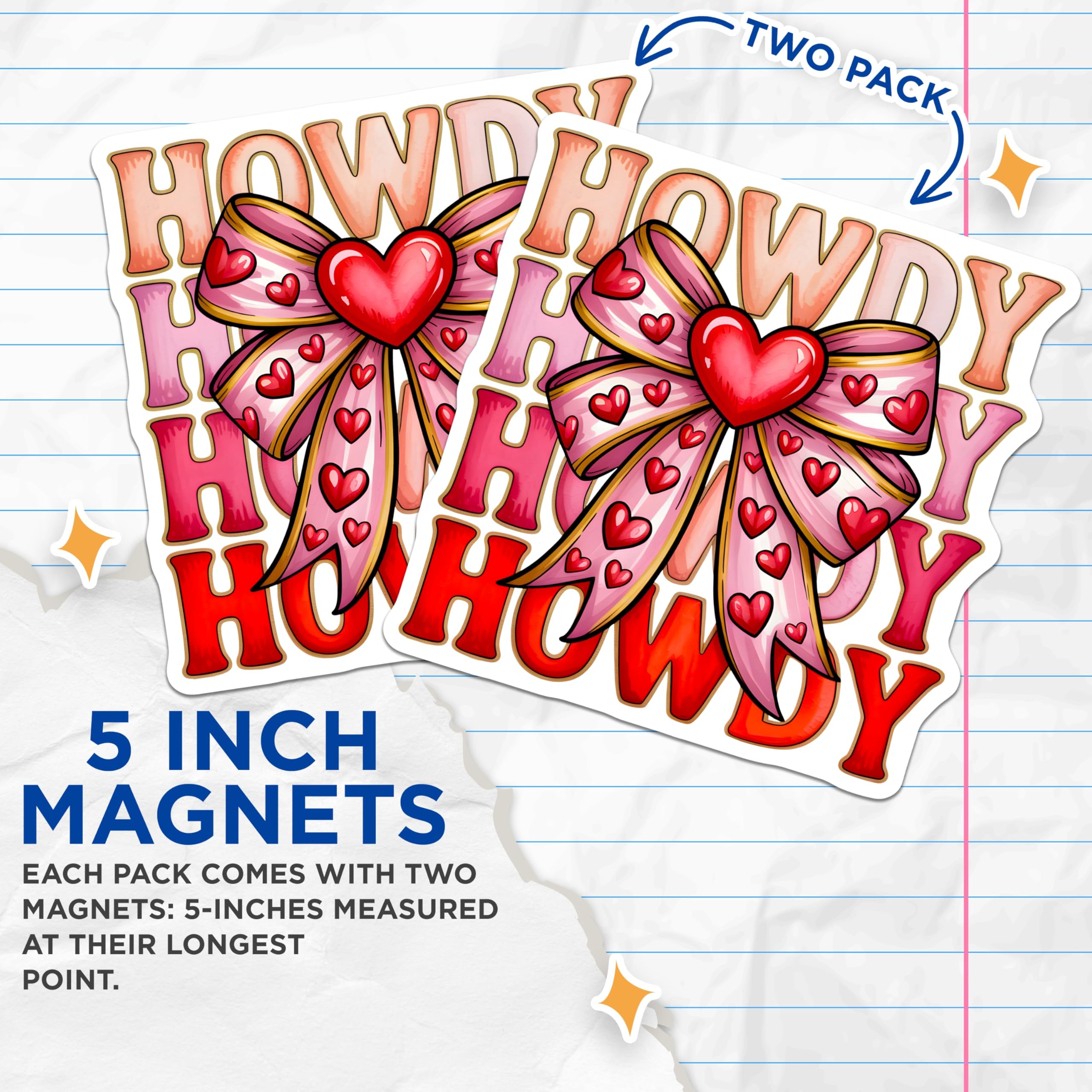 (2 Pack) Howdy Bow Magnets - Western Valentine Decor - Southern Charm Home Accessories - 5 Inches On Longest Side - Thick Durable Magnet - Made in USA - MAG26460