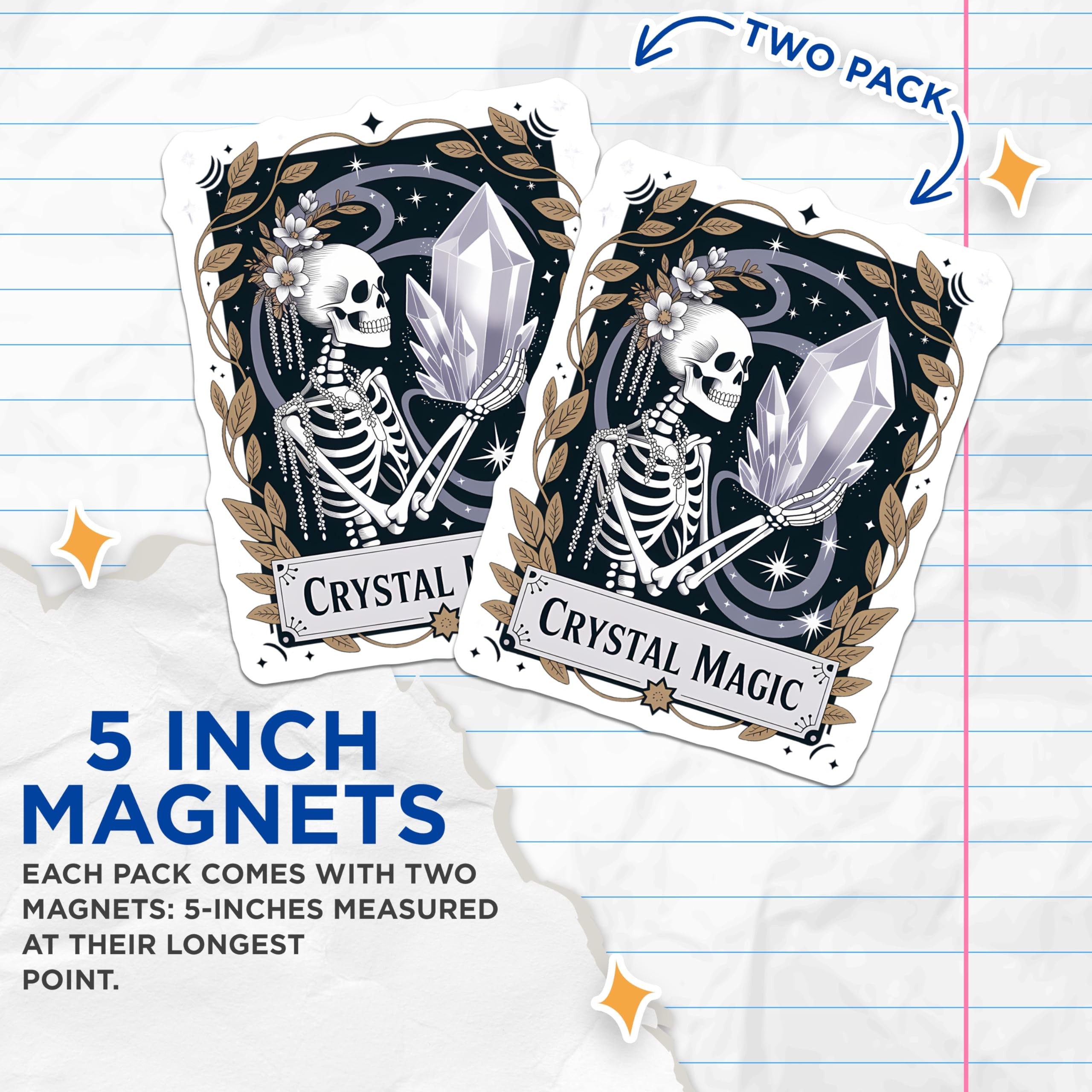 (2 Pack) Mystical Skeleton Magnets - Crystal Magic Decor - Witchy Esoteric Art - 5 Inches On Longest Side - Thick Durable Magnet - Made in USA - MAG20515