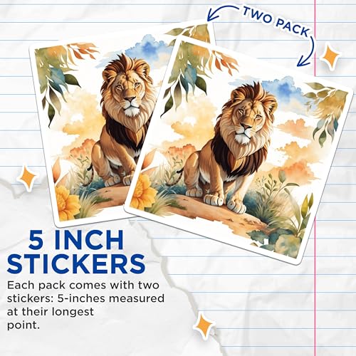 (2 Pack) Majestic Lion Stickers - Animal Art - Wildlife Decals - 5" On Longest Side - Sticks to Smooth Flat Surfaces - Made in USA - BMCS8694