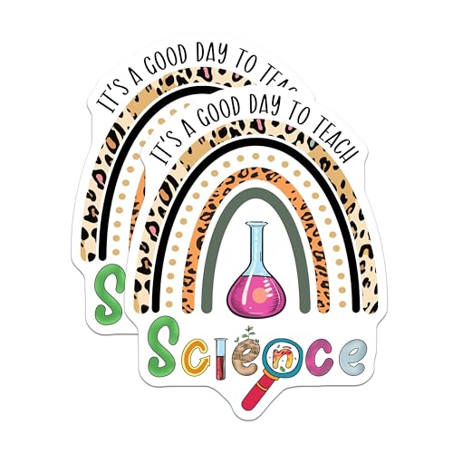 (2 Pack) It's a Good Day to Teach Science Stickers - Rainbow Leopard Pattern - Science Classroom Decor - 5" On Longest Side - Sticks to Smooth Flat Surfaces - Made in USA - BMCS7841