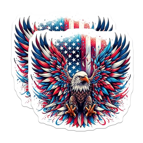 (2 Pack) Patriotic Eagle Stickers - American Flag Stickers - USA Pride Stickers - 5" On Longest Side - Sticks to Smooth Flat Surfaces - Made in USA - BMCS4657