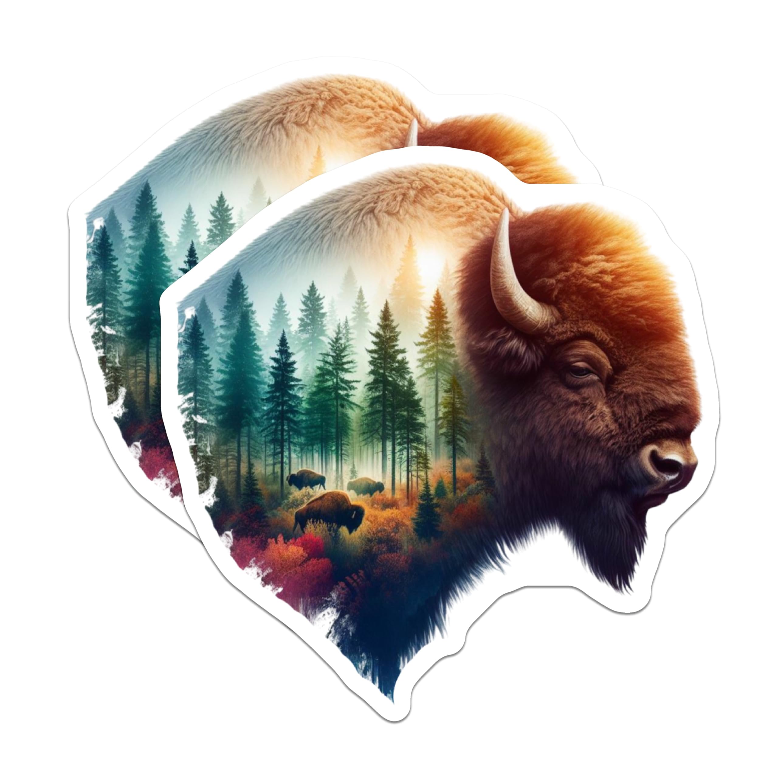 (2 Pack) Bison Magnets - Wildlife Fridge Decor - Forest Animal Design - 5" On Longest Side - Premium Magnet - for Cars, Refrigerators, Toolboxes, Lockers - Made in USA - MAG16286