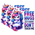 (3 Pack) Grumpy Unicorn Decals - Funny Sarcastic Quote - Free Hugs Just Kidding - Laptop Decals - 3 Inches On Longest Side - Easy Peel & Apply - Made in USA - 3MCS6732