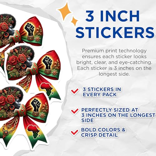 (3 Pack) Kwanzaa Bow Decals - Black Pride - African Art Decals - 3 Inches On Longest Side - Easy Peel & Apply - Made in USA - 3MCS7378