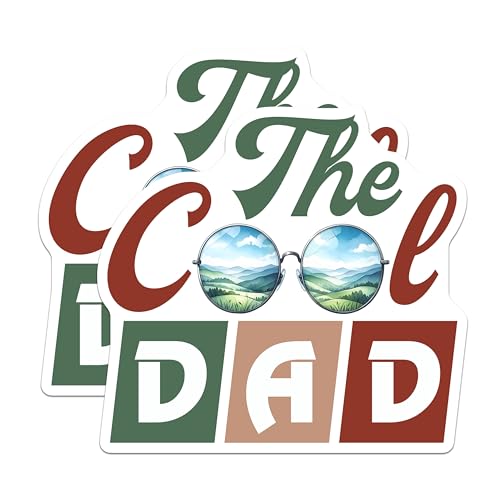 (2 Pack) The Cool Dad Stickers - Retro Dad Stickers - Father's Day Celebration Stickers - 5" On Longest Side - Sticks to Any Smooth Flat Surface - Made in USA - BMCS3235