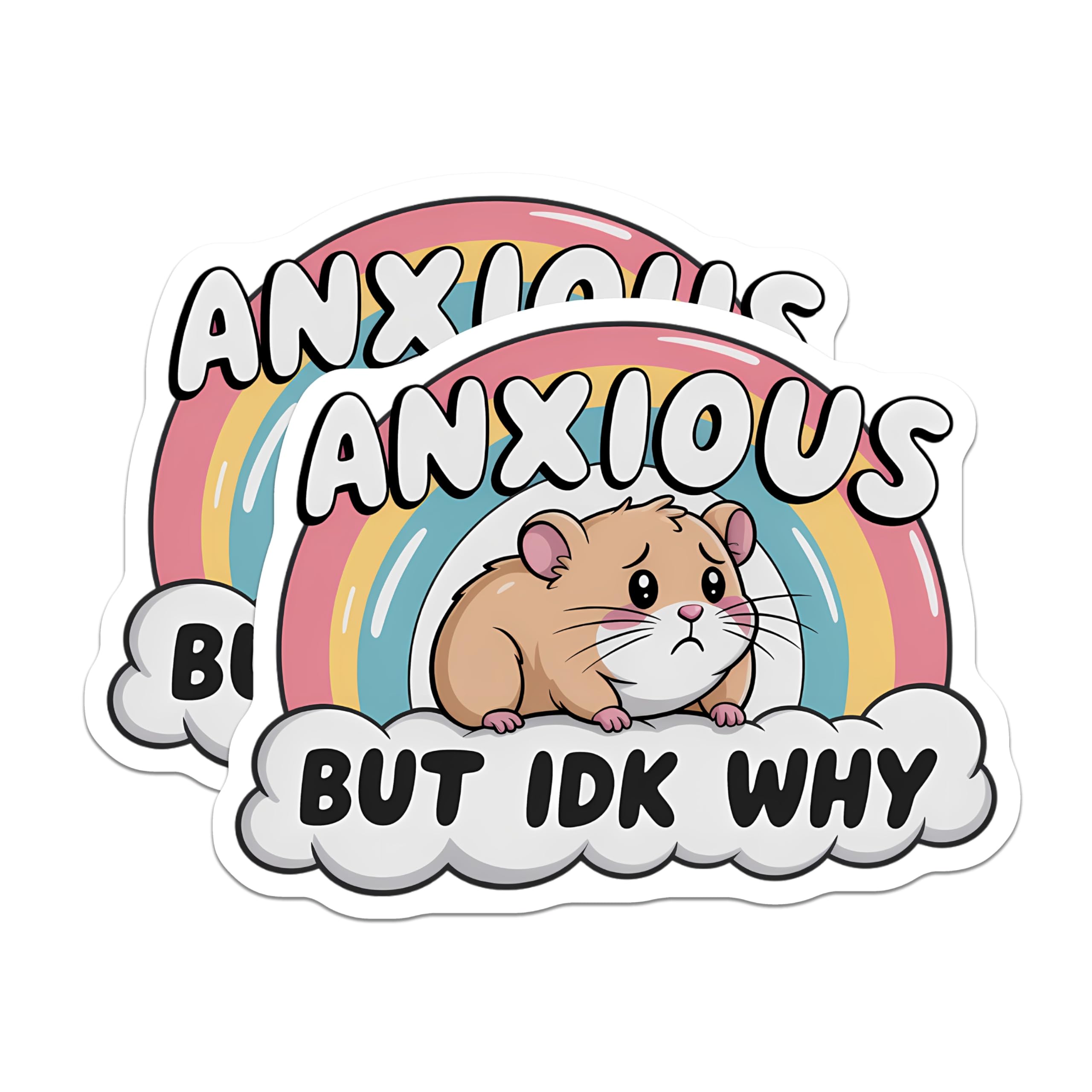(2 Pack) Anxious Hamster Magnets - Funny Relatable Meme - Mental Health Humor Decor - Cute Animal Fridge Accessories - 5 Inches On Longest Side - Thick Durable Magnet - Made in USA - MAG23107