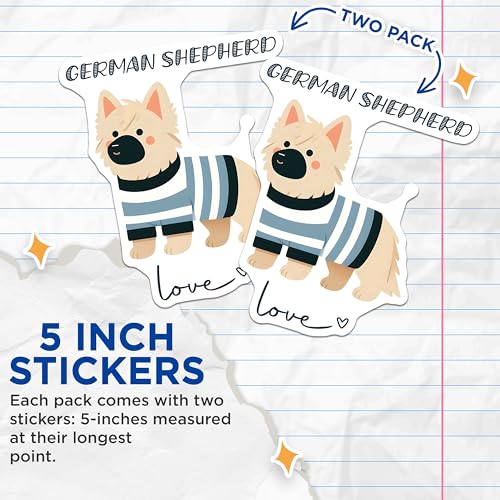 (2 Pack) German Shepherd Love Stickers - Dog Lover Decal - Cute Pet Sticker Pack - 5" On Longest Side - Sticks to Smooth Flat Surfaces - Made in USA - BMCS7300
