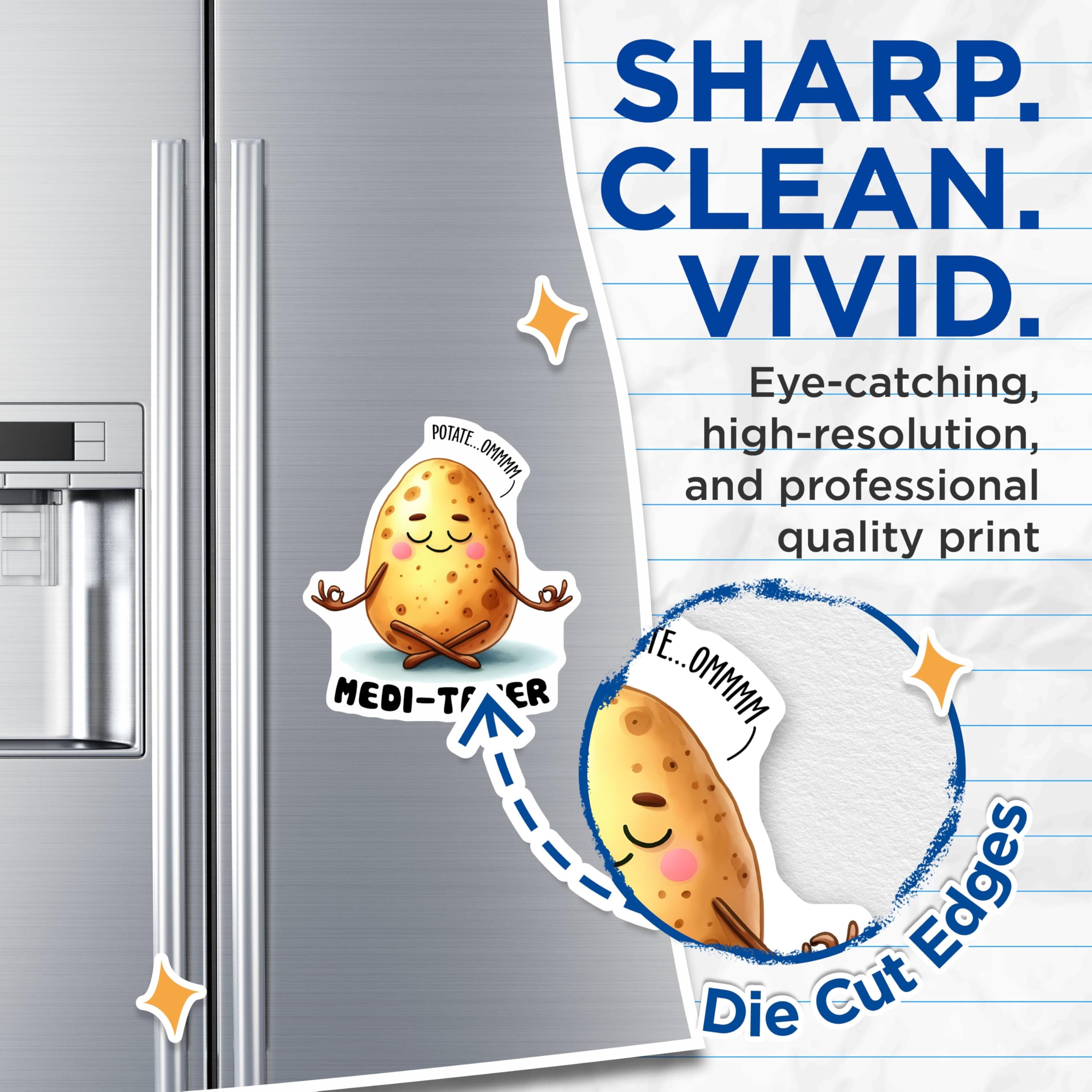 (2 Pack) Medi-Tater Magnets - Funny Potato Quote - Meditation Sticker for Fridge Office Desk - 5" On Longest Side - for Cars, Fridges, Toolboxes - Made in USA - MAG7592