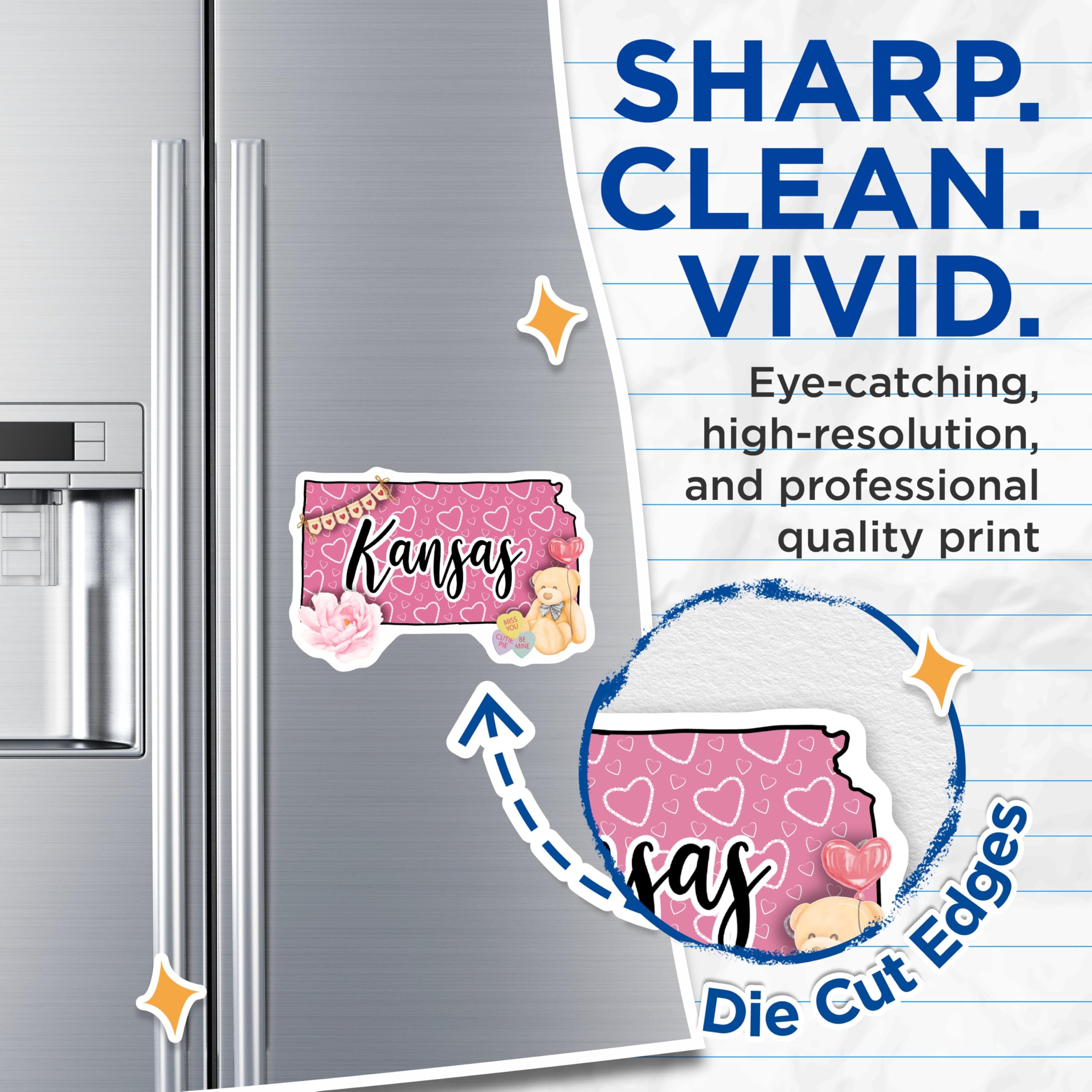 (2 Pack) Kansas Magnets - Valentine's Day - Teddy Bear Magnet - State Pride - 5" On Longest Side - Premium Magnet - for Cars, Refrigerators, Toolboxes, Lockers - Made in USA - MAG17811