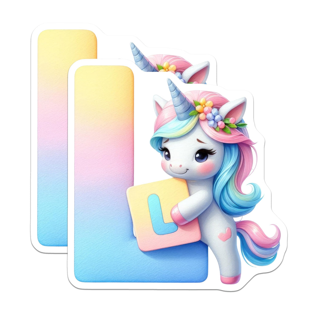 (2 Pack) Unicorn Initial L Magnets - Cute Unicorns - Letter L Magnets - 5" On Longest Side - Premium Magnet - for Cars, Refrigerators, Toolboxes, Lockers - Made in USA - MAG16105