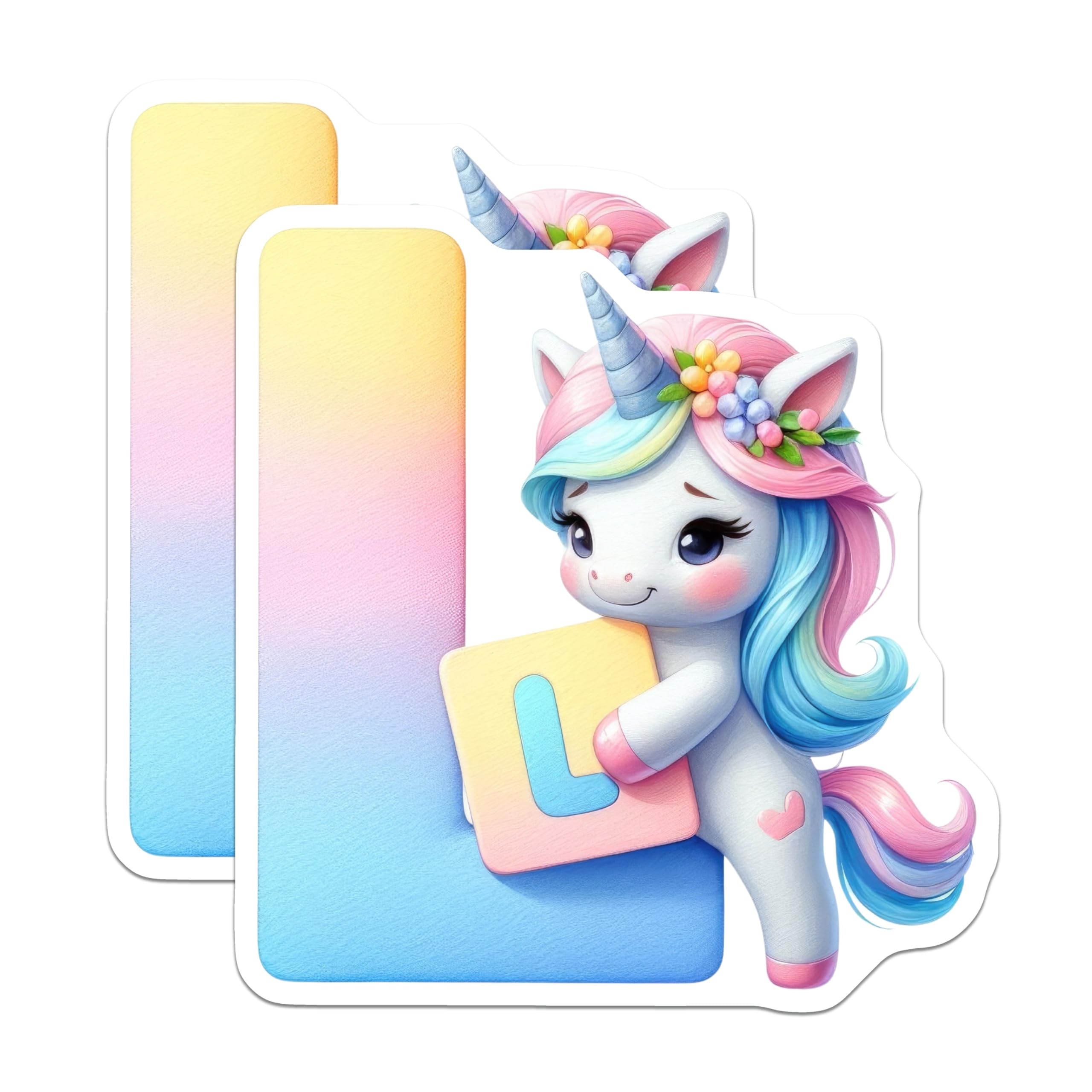 (2 Pack) Unicorn Initial L Magnets - Cute Unicorns - Letter L Magnets - 5" On Longest Side - Premium Magnet - for Cars, Refrigerators, Toolboxes, Lockers - Made in USA - MAG16105