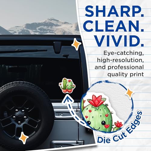 (2 Pack) Cute Cactus Stickers - Happy Kawaii Plants - Succulent Cacti Art Stickers - 5" On Longest Side - Sticks to Smooth Flat Surfaces - Made in USA - BMCS9592