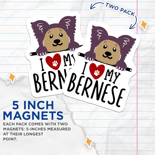 (2 Pack) I Love My Bernese Dog Magnets - Cute Dog Fridge Magnets - Dog Breed Car Magnets - 5" On Longest Side - for Cars, Fridges, Toolboxes - Made in USA - MAG4300