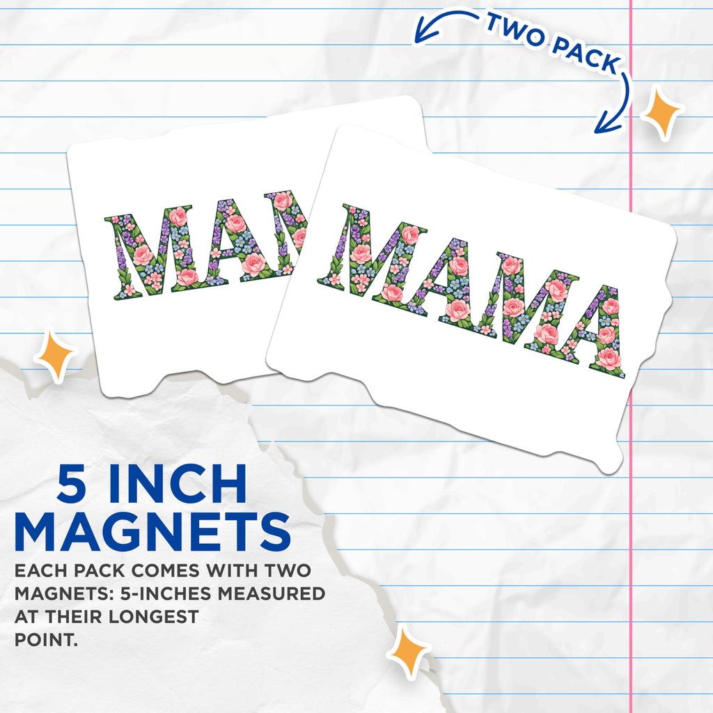 (2 Pack) Floral Mama Lettering Magnets - Mother's Day Home Decoration - Refrigerator Locker Display for Moms - 5 Inches On Longest Side - Thick Durable Magnet - Made in USA - MAG21832