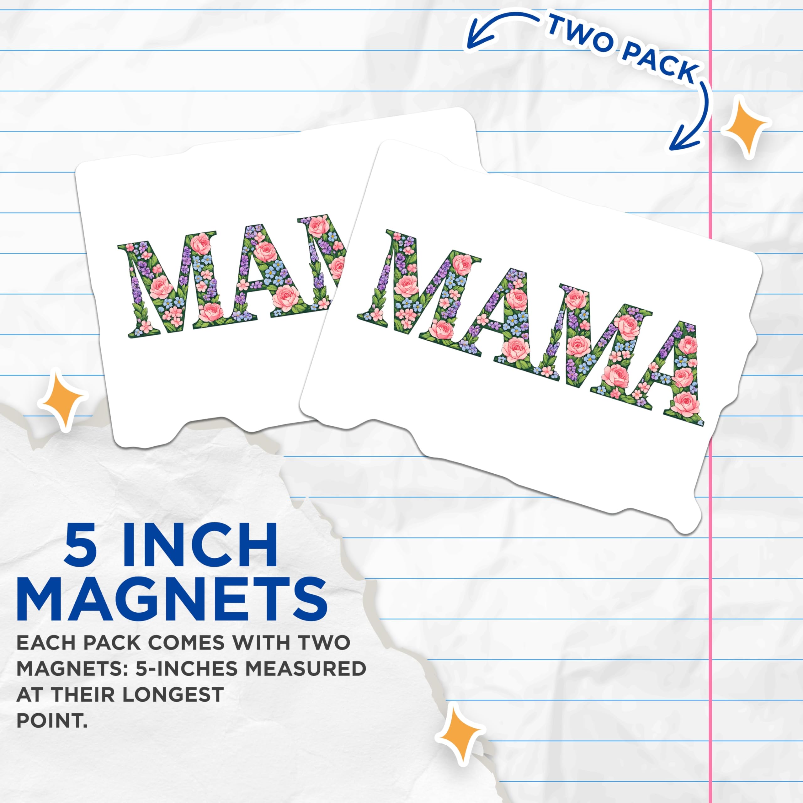 (2 Pack) Floral Mama Lettering Magnets - Mother's Day Home Decoration - Refrigerator Locker Display for Moms - 5 Inches On Longest Side - Thick Durable Magnet - Made in USA - MAG21832