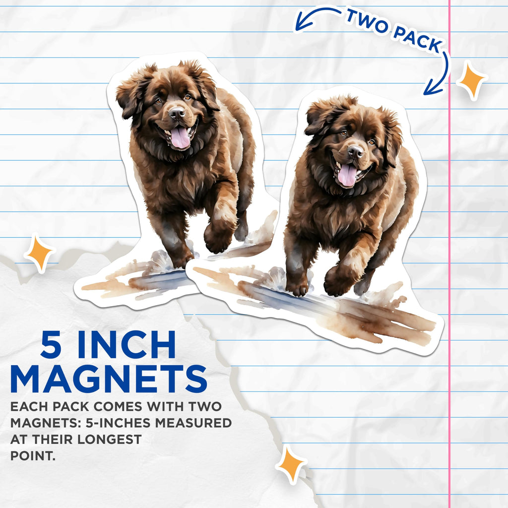 (2 Pack) Newfoundland Dog Magnets - Happy Dog Breed Decor - Fridge Magnets Set - 5" On Longest Side - Premium Magnet - for Cars, Refrigerators, Toolboxes, Lockers - Made in USA - MAG14620