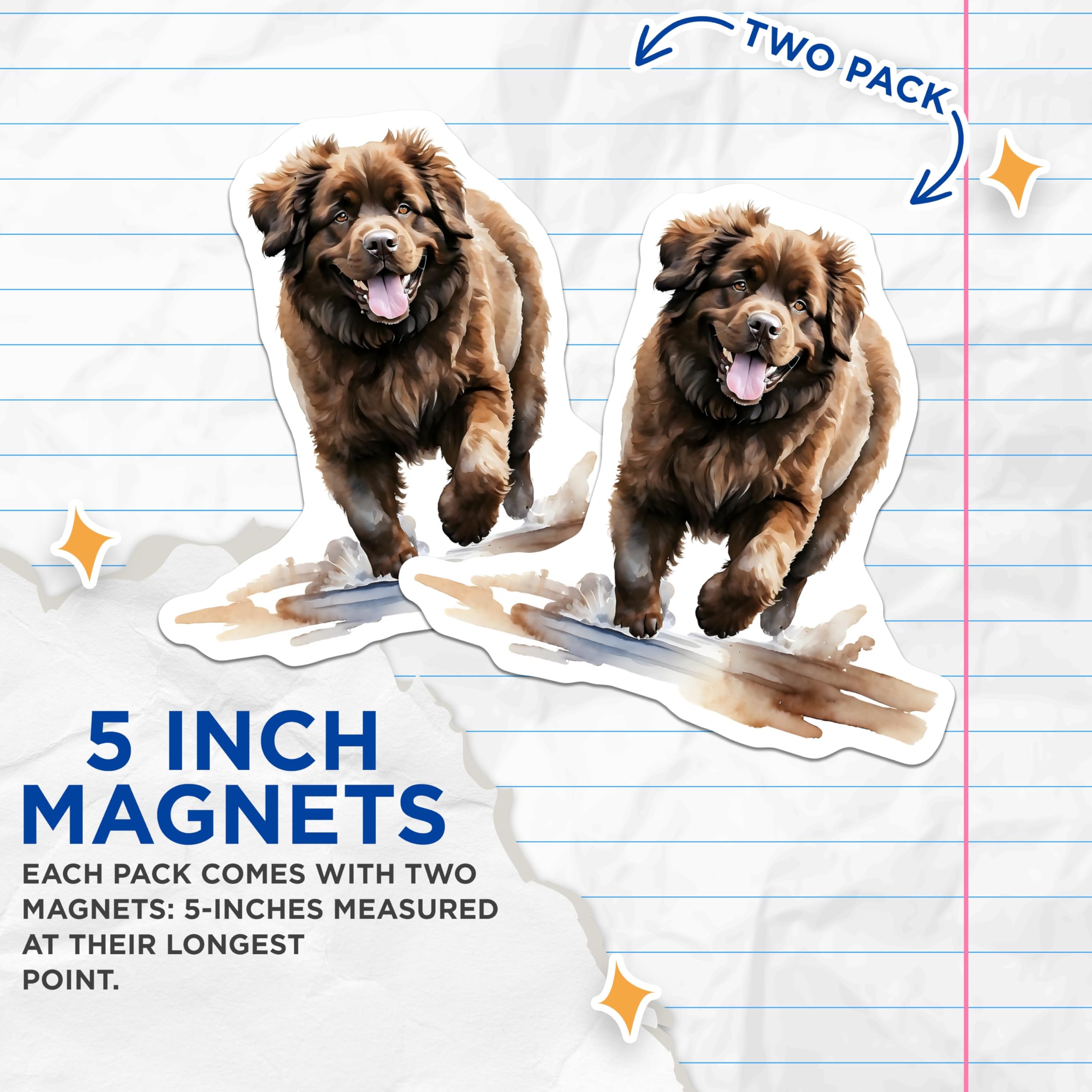 (2 Pack) Newfoundland Dog Magnets - Happy Dog Breed Decor - Fridge Magnets Set - 5" On Longest Side - Premium Magnet - for Cars, Refrigerators, Toolboxes, Lockers - Made in USA - MAG14620
