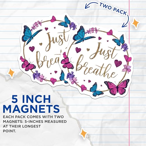 (2 Pack) Just Breathe Magnets Magnets - Inspirational Quote - Positive Affirmation - 5" On Longest Side - Made in USA - Sticks to Refrigerators & Metal Surfaces - MAG8935