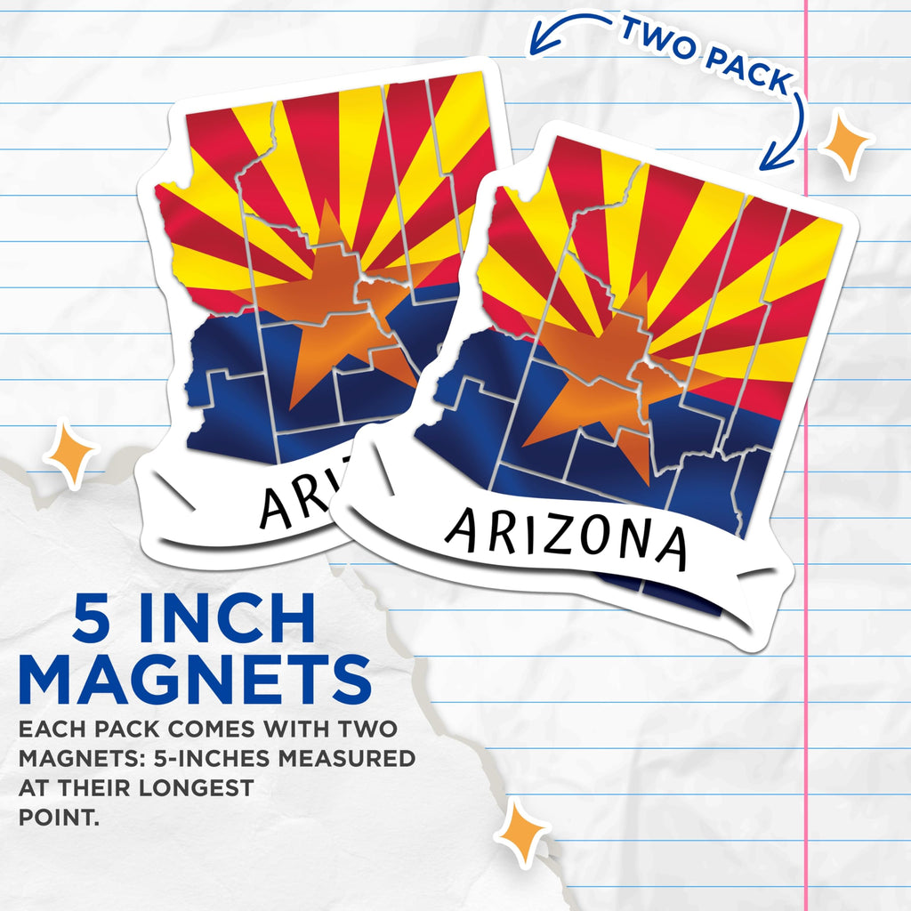 (2 Pack) Arizona State Magnets - Arizona Flag - State Pride Arizona Souvenir - 5" On Longest Side - Premium Magnet - for Cars, Refrigerators, Toolboxes, Lockers - Made in USA - MAG18236