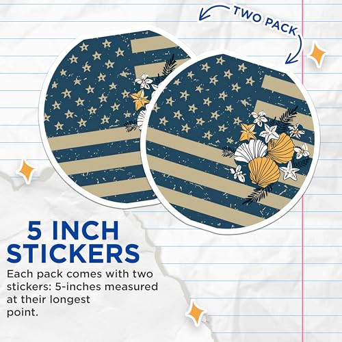 (2 Pack) Retro American Flag Stickers - Vintage Floral Decal - 5" On Longest Side - Sticks to Smooth Flat Surfaces - Made in USA - BMCS8992 - BMCS8992