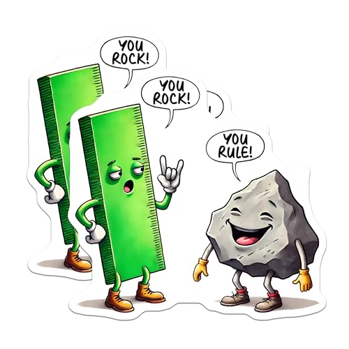 (2 Pack) You Rock You Rule Stickers - Ruler and Rock Cartoon - Motivational - 5" On Longest Side - Sticks to Smooth Flat Surfaces - Made in USA - BMCS7586