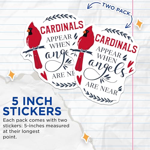 (2 Pack) Cardinals Appear When Angels are Near Stickers - Nature Bird Decals - 5" On Longest Side - Sticks to Smooth Flat Surfaces - Made in USA - BMCS8629 - BMCS8629