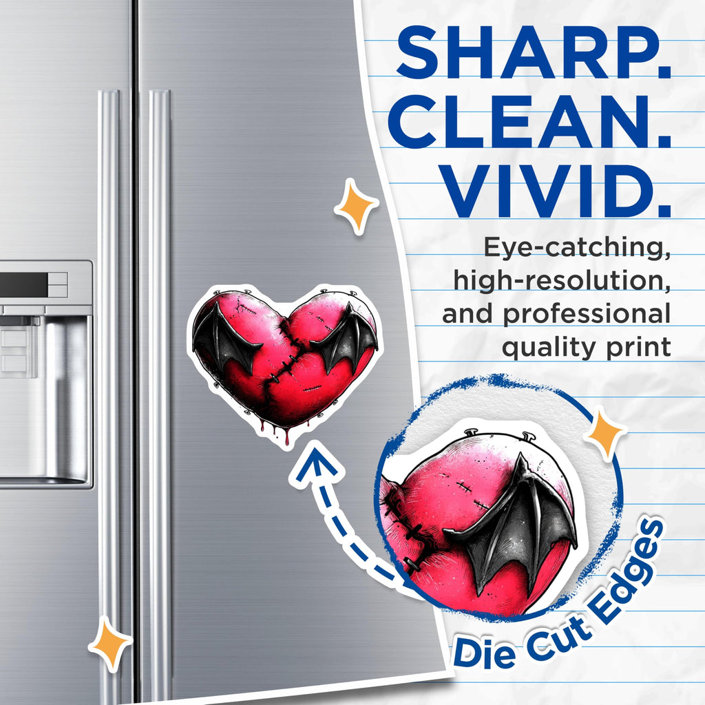 (2 Pack) Gothic Stitched Heart Magnets - Bat Wings Vampire Decor - Dark Aesthetic Refrigerator Art - Halloween Locker Magnets - 5 Inches On Longest Side - Thick Durable Magnet - Made in USA - MAG22135