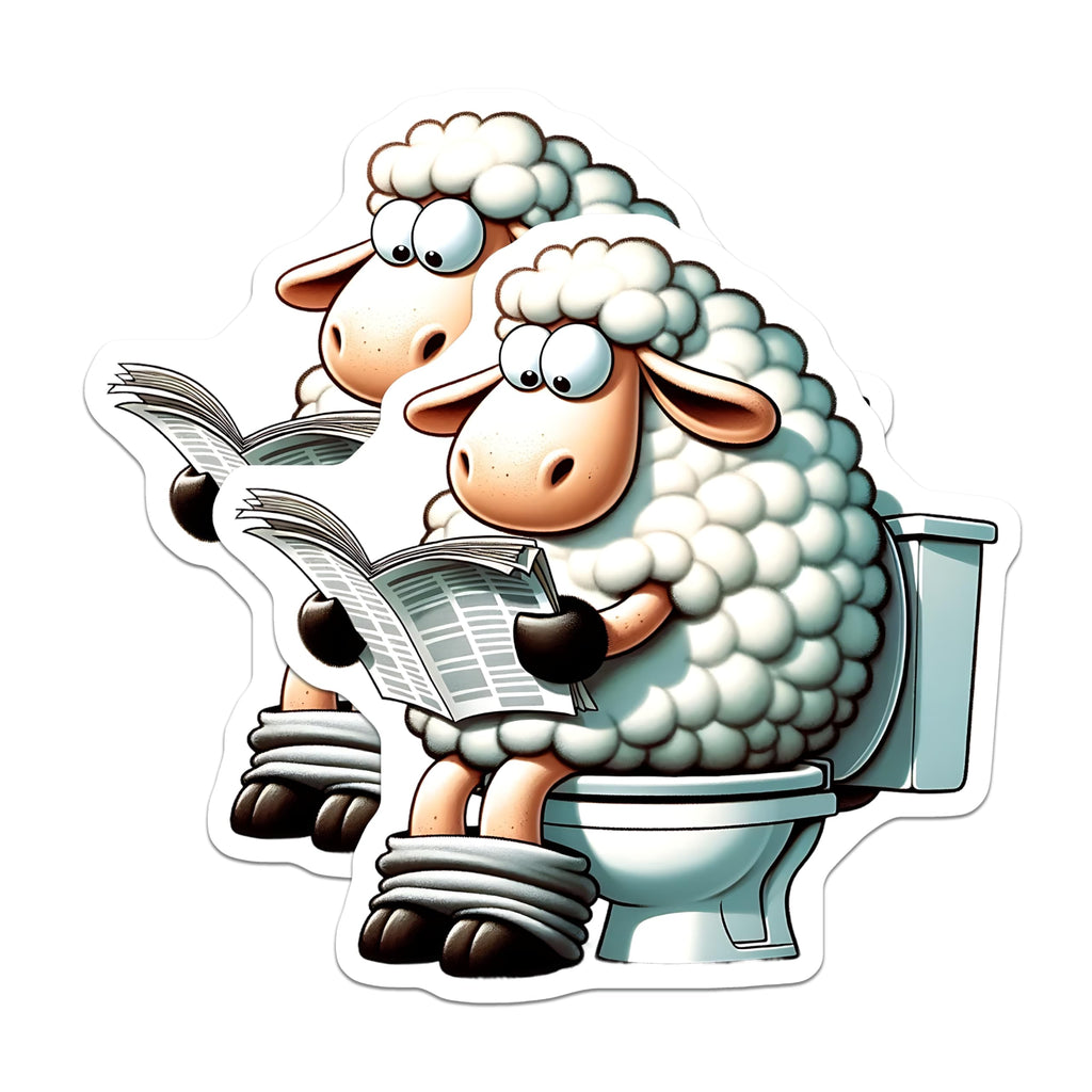 (2 Pack) Sheep on Toilet Magnets - Reading Newspaper Magnets - Funny Bathroom Decor Magnets - 5" On Longest Side - Premium Magnet - for Cars, Refrigerators, Toolboxes, Lockers - Made in USA - MAG14383