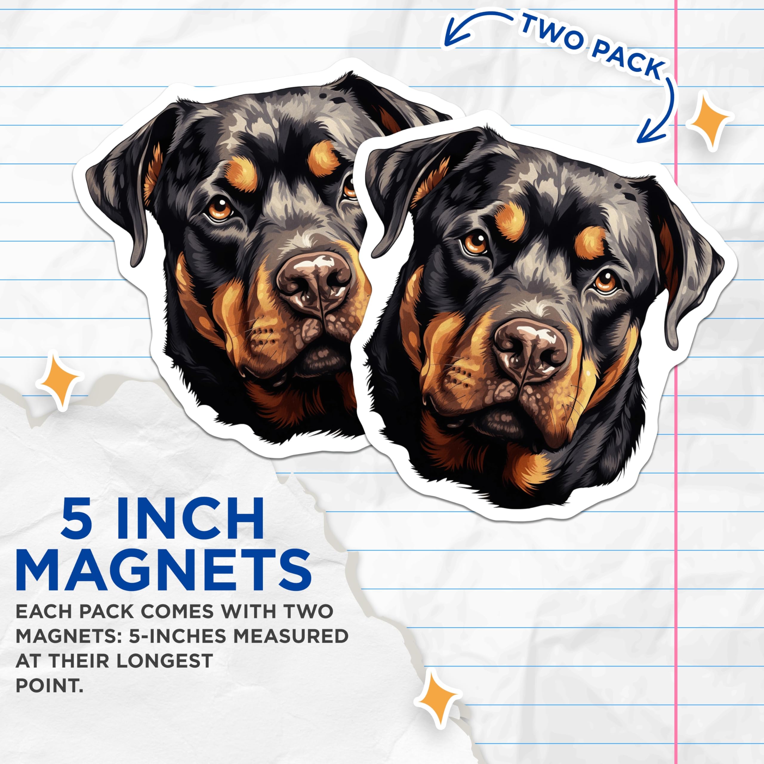 (2 Pack) Rottweiler Magnets - Dog Lover Refrigerator Decor - Rottie Canine Art - 5 Inches On Longest Side - Thick Durable Magnet - Made in USA - MAG27519
