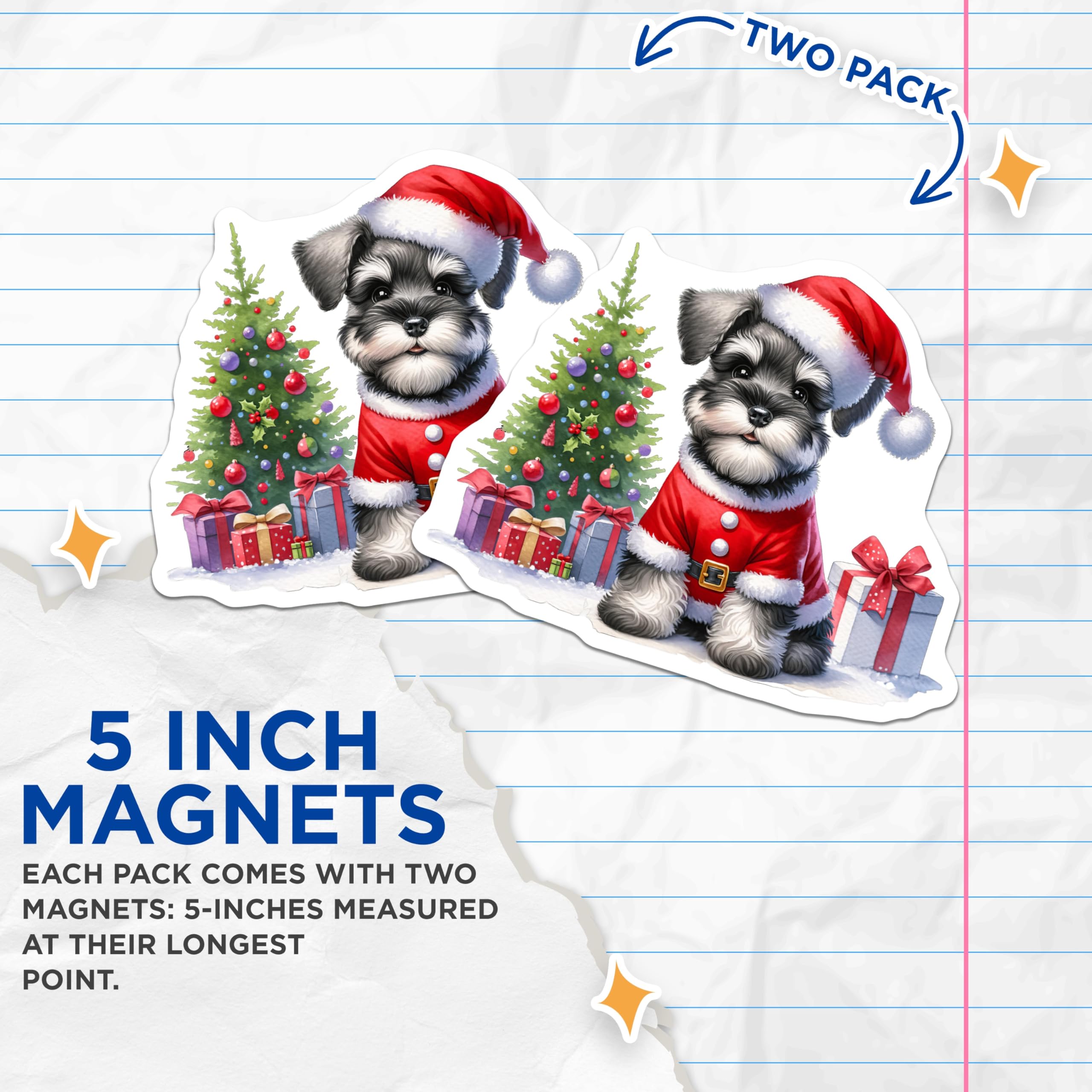 (2 Pack) Cute Schnauzer Puppy Magnets - Christmas Holiday Magnets - Pet Lover Dog Fridge Decor - 5 Inches On Longest Side - Thick Durable Magnet - Made in USA - MAG28478