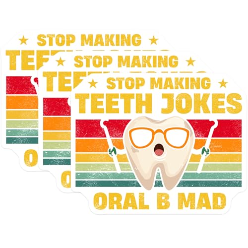 (3 Pack) Funny Dentist Decals - Teeth Jokes - Dental Hygienist - Oral B Mad - Retro Style - Laptop Decals- 3 Inches On Longest Side - Easy Peel & Apply - Made in USA - 3MCS5007