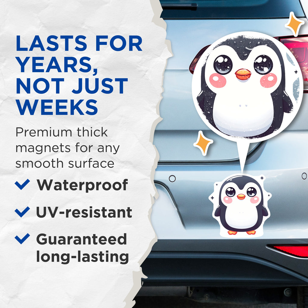 (2 Pack) Kawaii Penguin Magnets - Cute Animal Fridge Decor - Aesthetic Refrigerator Locker Magnets - 5 Inches On Longest Side - Thick Durable Magnet - Made in USA - MAG38449