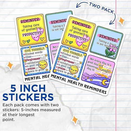 (2 Pack) Mental Health Reminder Stickers - Encouraging Positive Affirmation - Motivational Self-Care - 5" On Longest Side - Sticks to Smooth Flat Surfaces - Made in USA - BMCS8320
