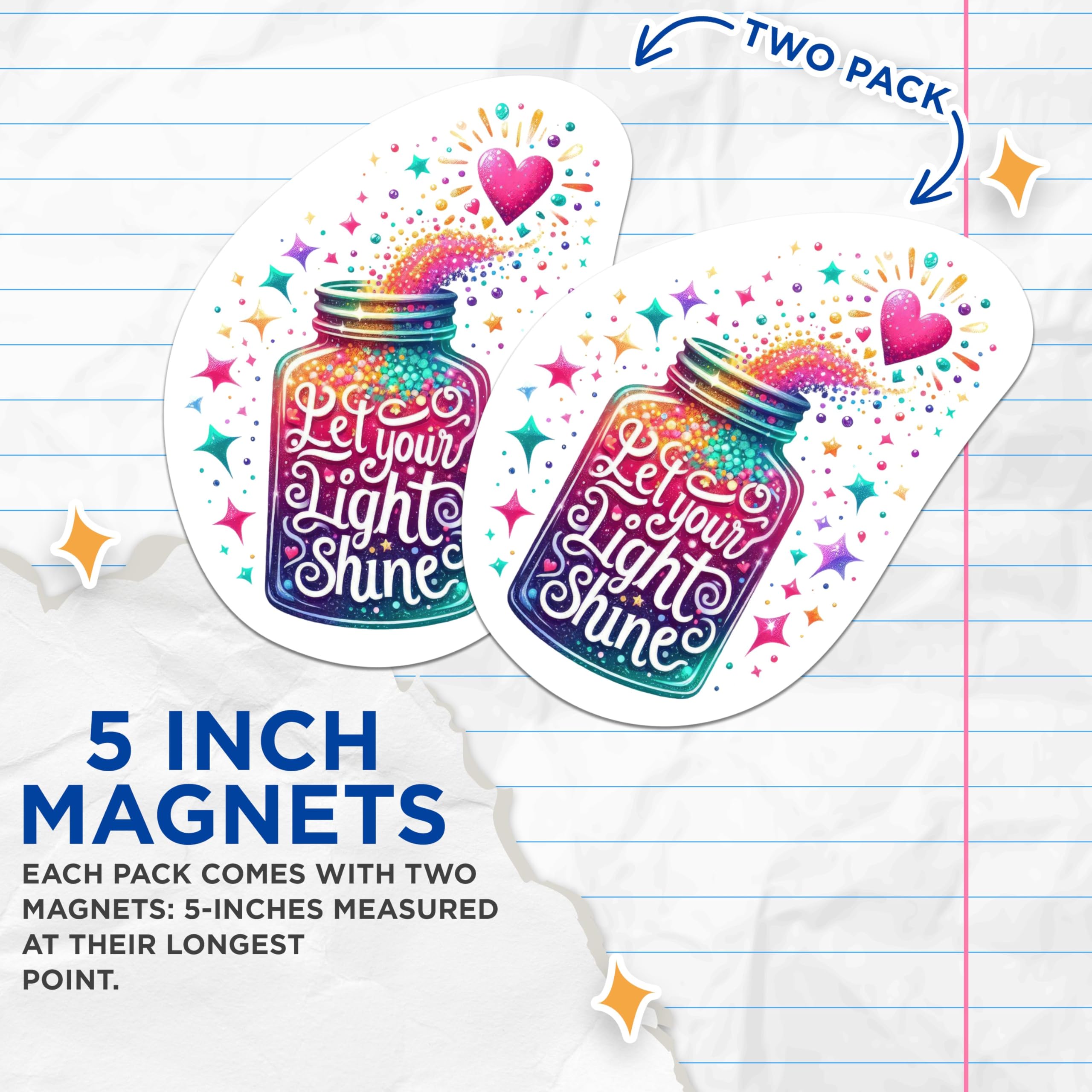 (2 Packs) Let Your Light Shine Magnets - Positive Inspirational Motivational Magnets - 5 Inches On Longest Side - Premium Magnet - for Fridges, Toolboxes, Cars - Made in USA - MAG2306