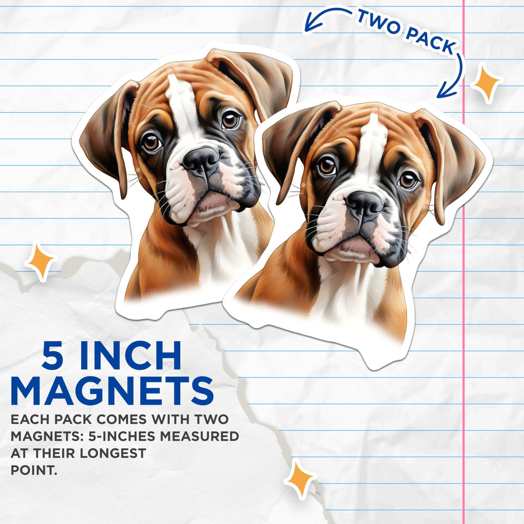 (2 Pack) Boxer Puppy Magnets - Fawn Boxer Dog Art - Dog Mom Refrigerator Decor - 5 Inches On Longest Side - Thick Durable Magnet - Made in USA - MAG27375