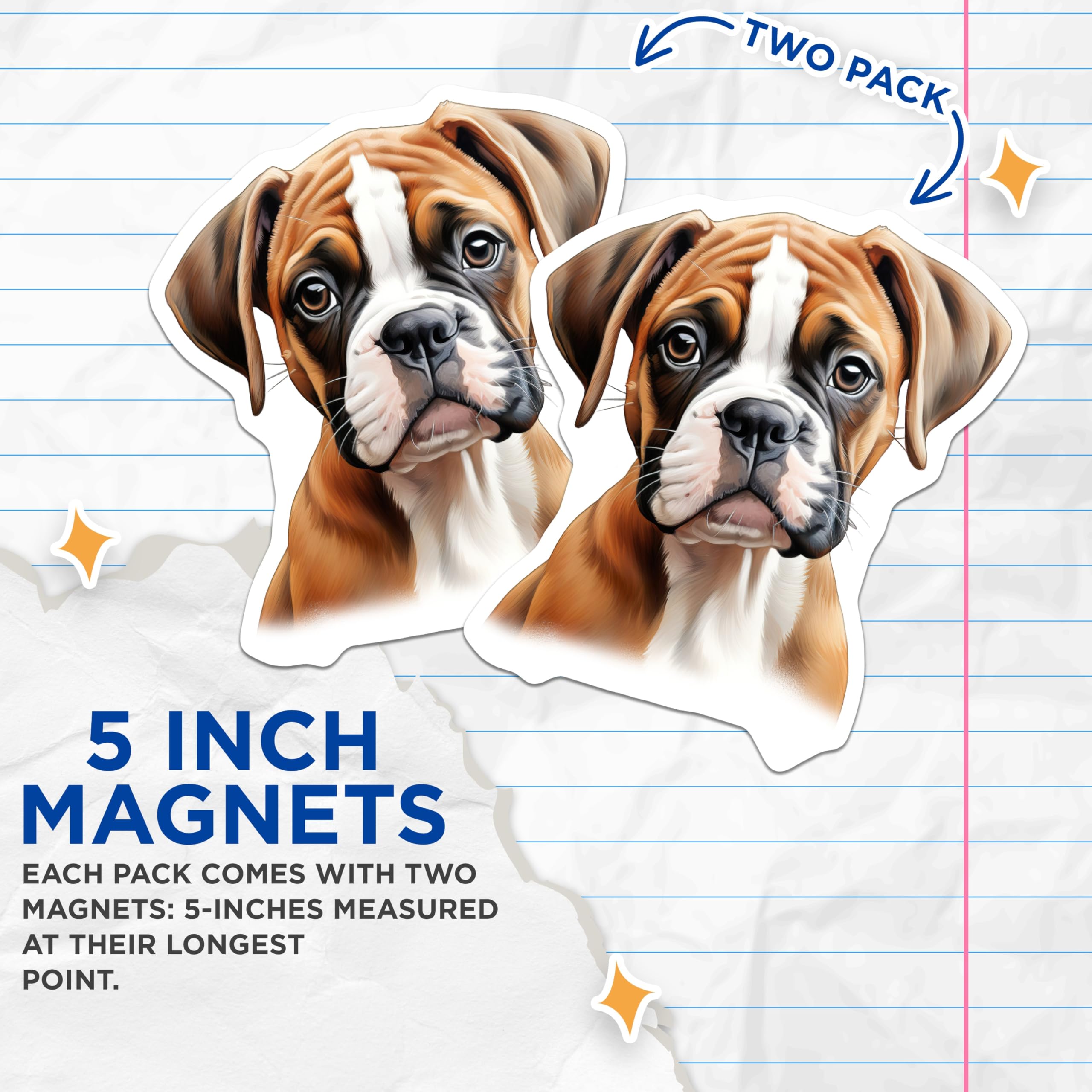 (2 Pack) Boxer Puppy Magnets - Fawn Boxer Dog Art - Dog Mom Refrigerator Decor - 5 Inches On Longest Side - Thick Durable Magnet - Made in USA - MAG27375