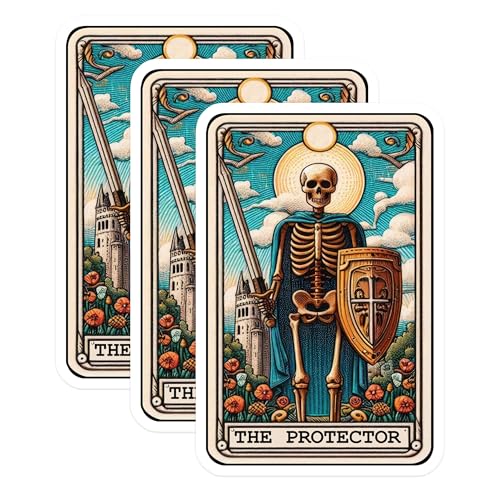 (3 Pack) Tarot Card Decals - The Protector - Skeleton Laptop Decal - 3 Inches On Longest Side - Easy Peel & Apply - Made in USA - 3MCS4250