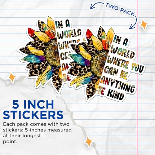 (2 Packs) In A World Where You Can Be Anything Be Kind Stickers - Positive Inspiring Motivating Decals - 5" On Longest Side - Premium Vinyl - Sticks To Any Smooth Flat Surface - Made In USA - BMCS2505