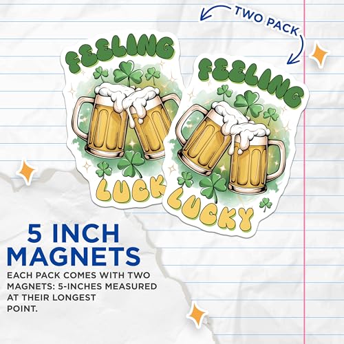 (2 Pack) Feeling Lucky Magnets Magnets - Irish Beer - St Patrick's Day Decor - 5" On Longest Side - Made in USA - Sticks to Refrigerators & Metal Surfaces - MAG8413