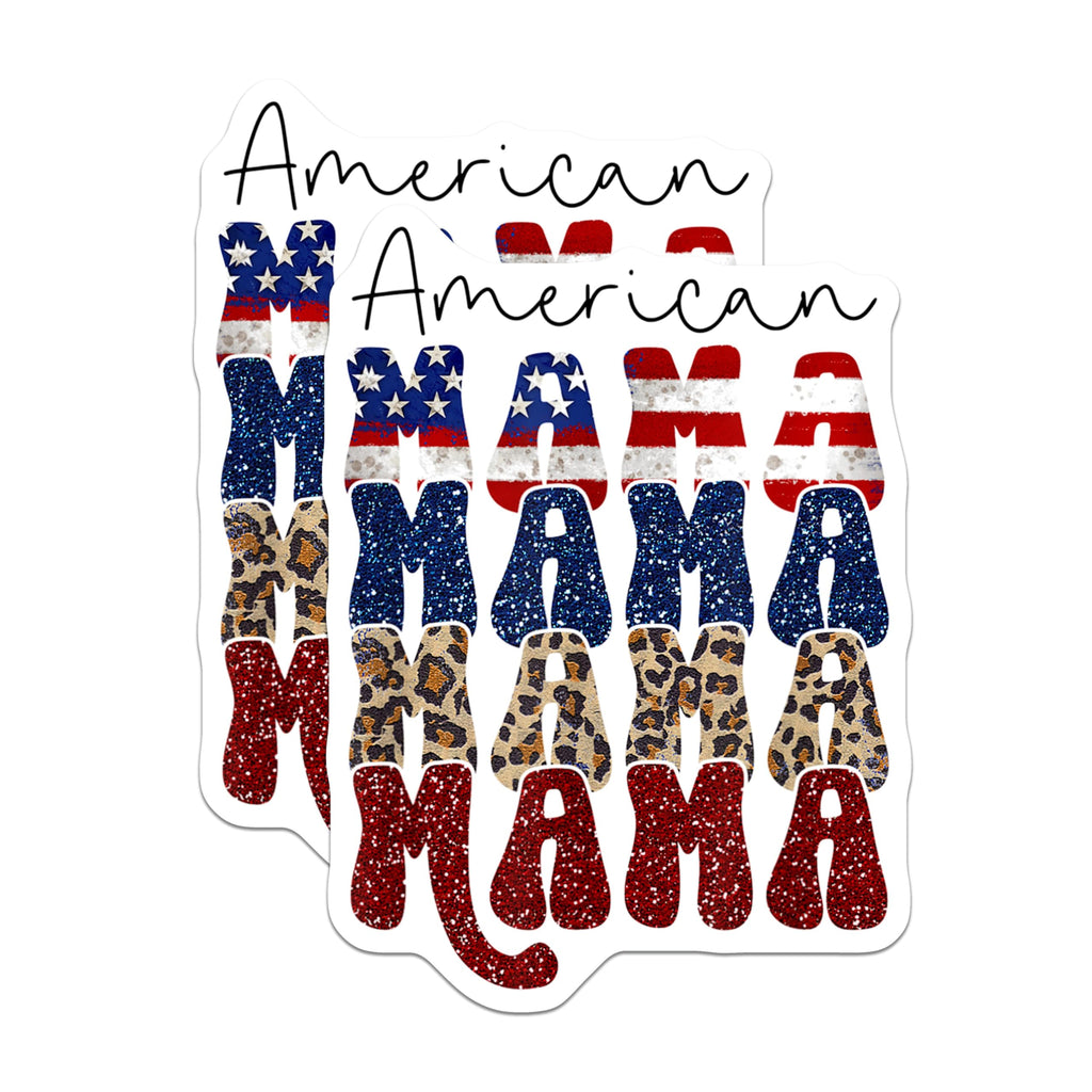 (2 Pack) American Mama Magnets - Patriotic Stars Stripes Leopard - Glitter Mom Life Decor - 5 Inches On Longest Side - Thick Durable Magnet - Made in USA - MAG24164
