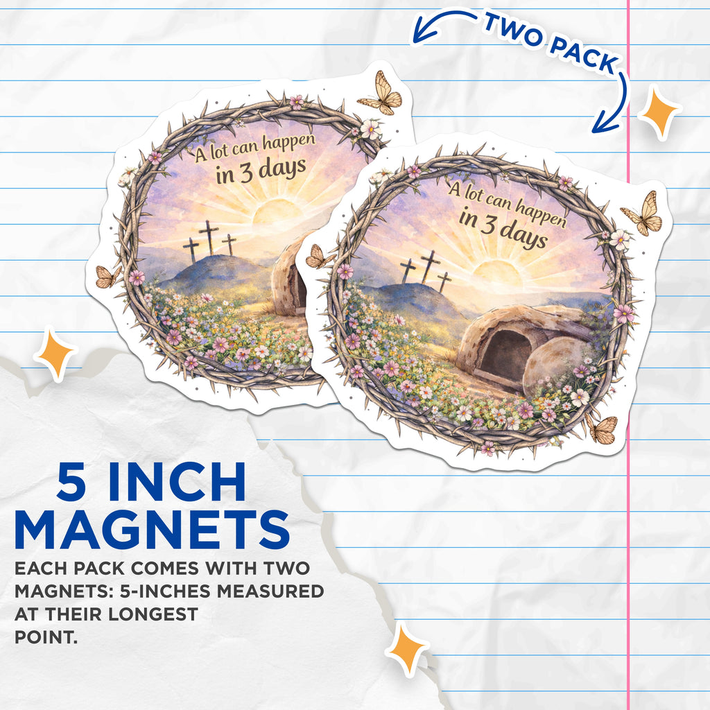 (2 Pack) Easter Resurrection Magnets - Empty Tomb Scene - He is Risen Christian Faith Decor - 5 Inches On Longest Side - Thick Durable Magnet - Made in USA - MAG36247