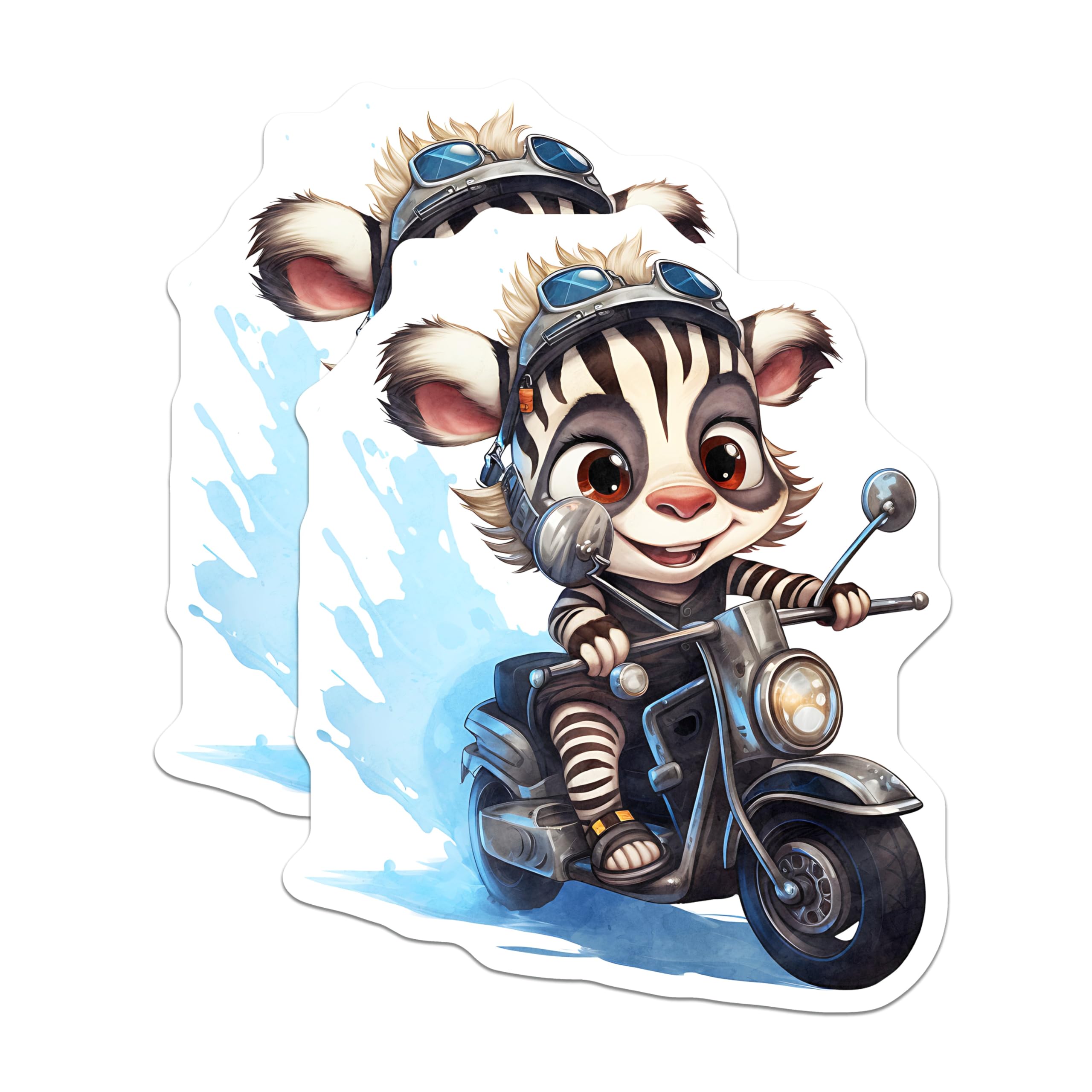 (2 Pack) Zebra Motorcycle Magnets - Cartoon Animal Decor - Cute Fridge Magnets for Kids - 5" On Longest Side - Premium Magnet - for Cars, Refrigerators, Toolboxes, Lockers - Made in USA - MAG17006