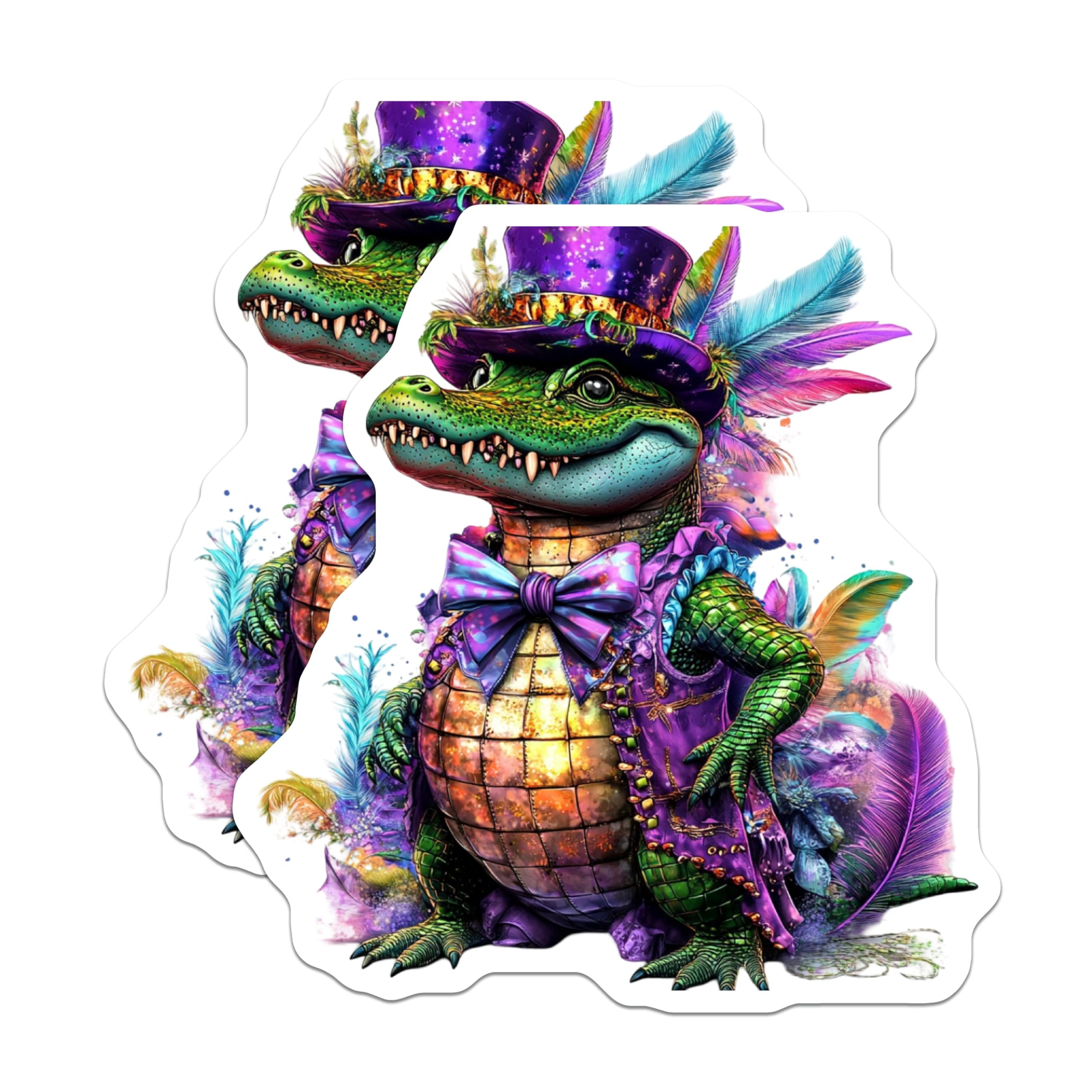 (2 Pack) Alligator Magnets - Mardi Gras Decor - Festive Fridge Magnets - 5" On Longest Side - Premium Magnet - for Cars, Refrigerators, Toolboxes, Lockers - Made in USA - MAG15443
