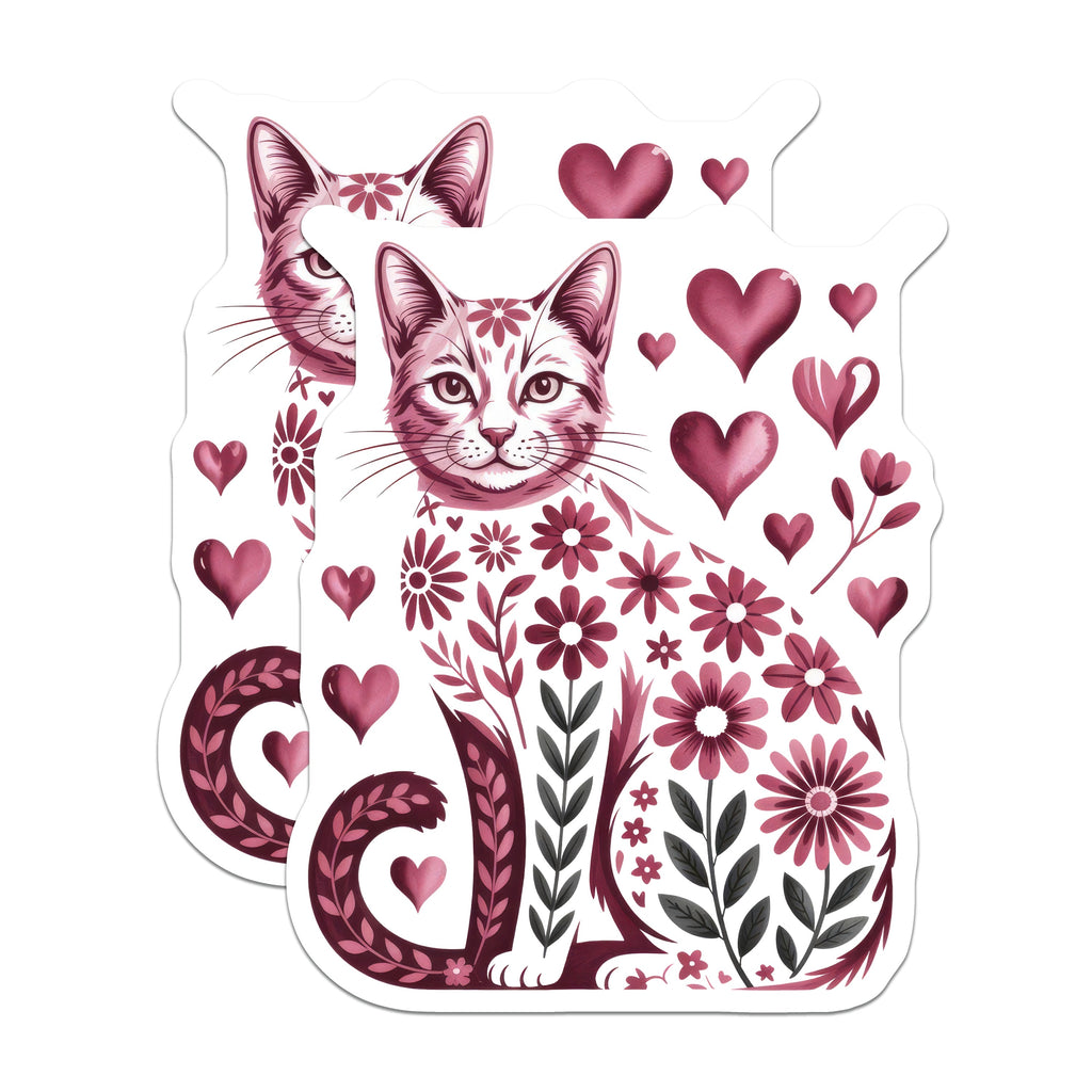 (2 Pack) Floral Cat Magnets - Whimsical Cat Art - Cat Lover Fridge Decor - Boho Aesthetic Home Magnets - 5 Inches On Longest Side - Thick Durable Magnet - Made in USA - MAG38435