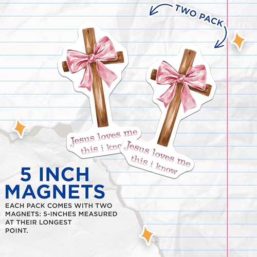 (2 Pack) Jesus Loves Me This I Know Magnets Magnets - 5" On Longest Side - Made in USA - Sticks to Refrigerators & Metal Surfaces - MAG8931
