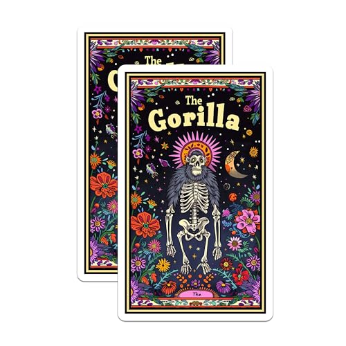 (2 Pack) Gorilla Skeleton Stickers - Colorful Floral Art Stickers - Unique Animal Design Stickers - 5" On Longest Side - Sticks to Smooth Flat Surfaces - Made in USA - BMCS3648