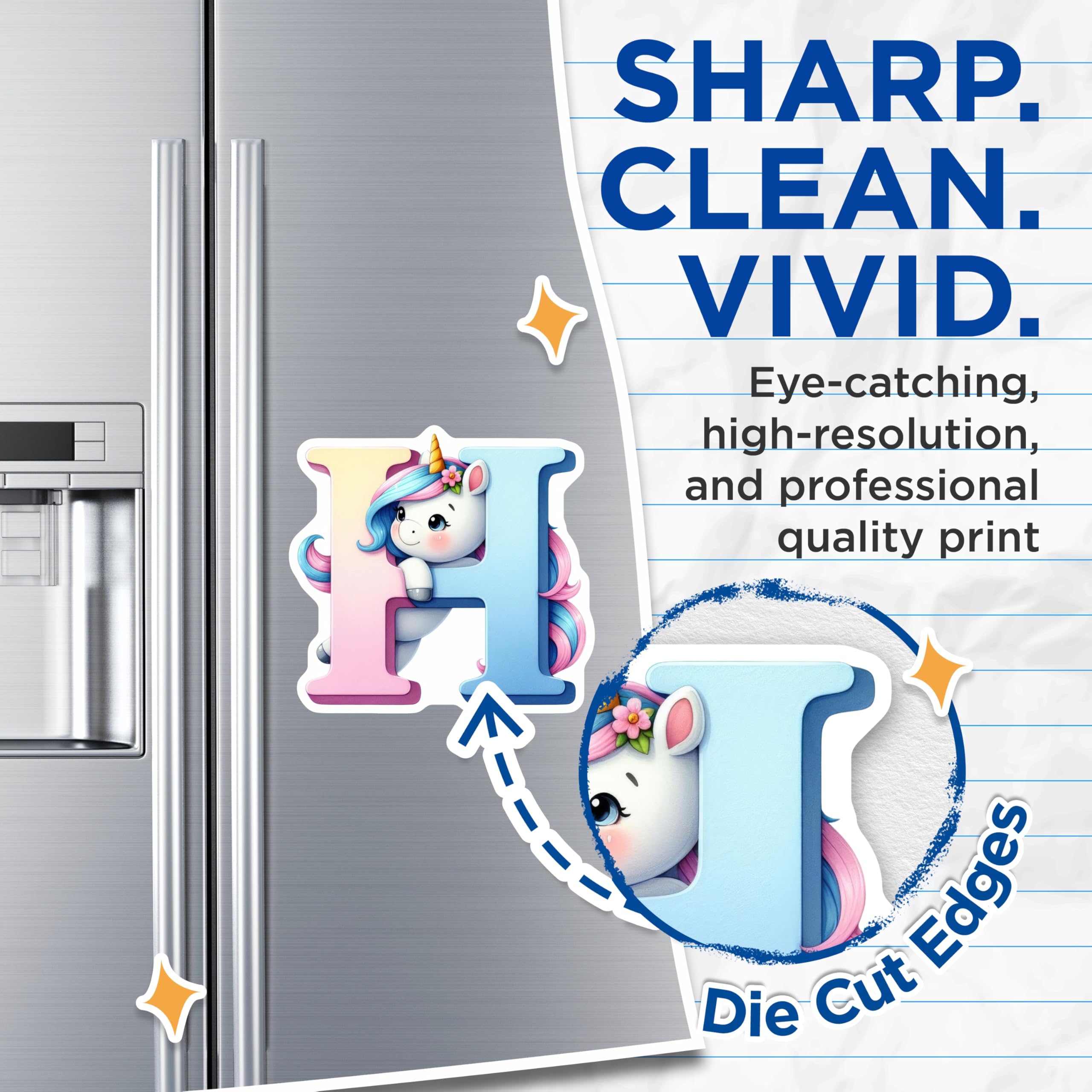 (2 Pack) Letter H Unicorn Magnets - Alphabet Refrigerator Magnets - Kids Initial Magnets - 5" On Longest Side - Premium Magnet - for Cars, Refrigerators, Toolboxes, Lockers - Made in USA - MAG15039