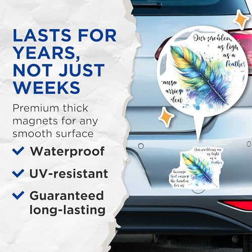 (2 Pack) Motivational Quote Magnets - Inspirational Feather Art - Christian Decor - 5" On Longest Side - for Cars, Fridges, Toolboxes - Made in USA - MAG7553